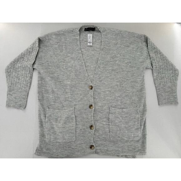 New York & Company Cardigan Sweater Sz L Cable Knit Grey Soft Cozy Preppy Casual - Picture 4 of 16